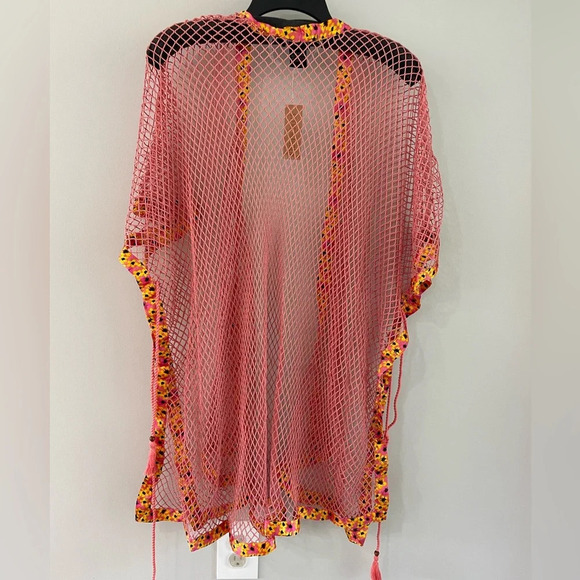 Steve Madden Open Weave Topper - Pink/Yellow Floral Mesh Kimono - NWT! - Picture 10 of 14